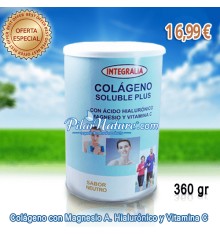 Colágeno con Magnesio, ácido hialurónico y vitamina C, en polvo (soluble) sabor NEUTRO, Plus 360 g. Integralia